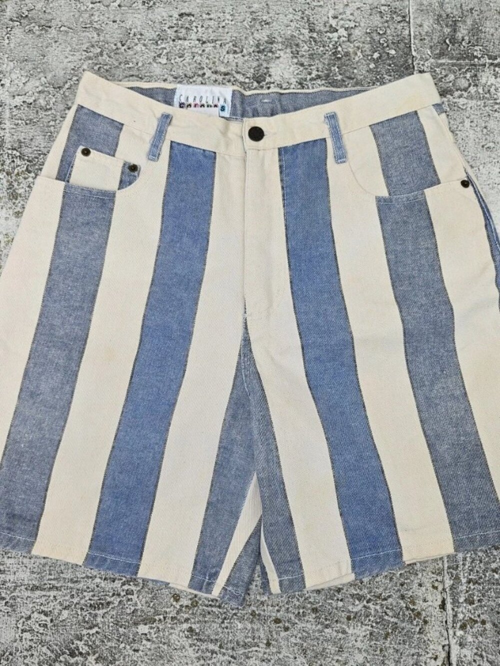 Vintage Carolina Colours Women Shorts Blue/White Stripe Cotton Size11 Made USA